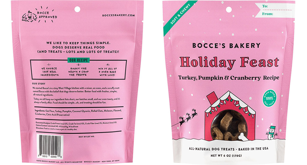 Chewy Bocce's Bakery Holiday Feast Turkey, Pumpkin & Cranberry Recipe Soft & Chewy Dog Treats