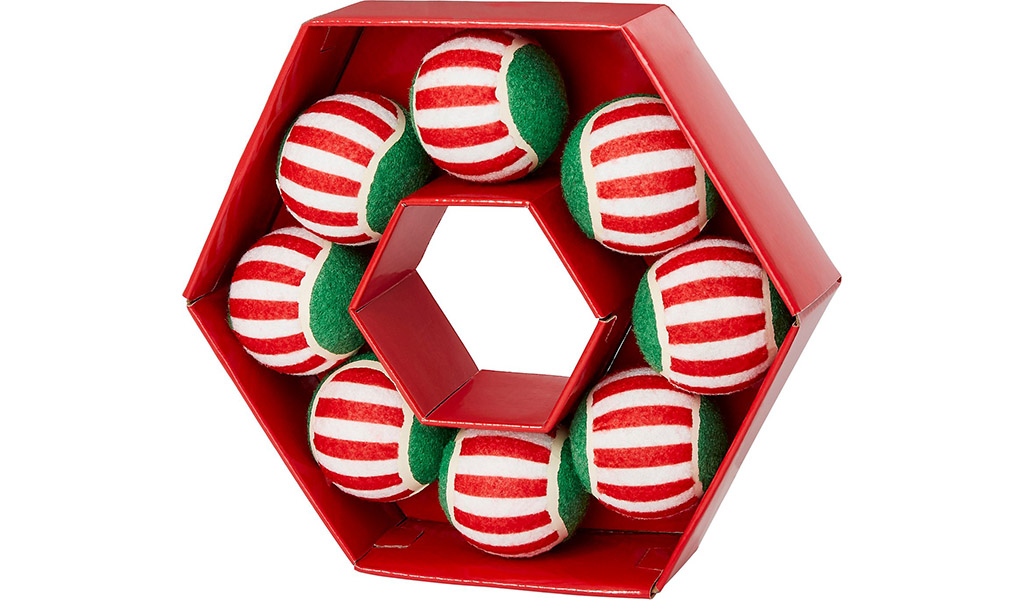 Chewy Frisco Holiday Wreath Tennis Ball Squeaky Dog Toy, 8 count