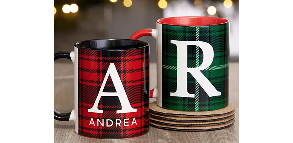 Personalization Mall Christmas Plaid Personalized Coffee Mugs